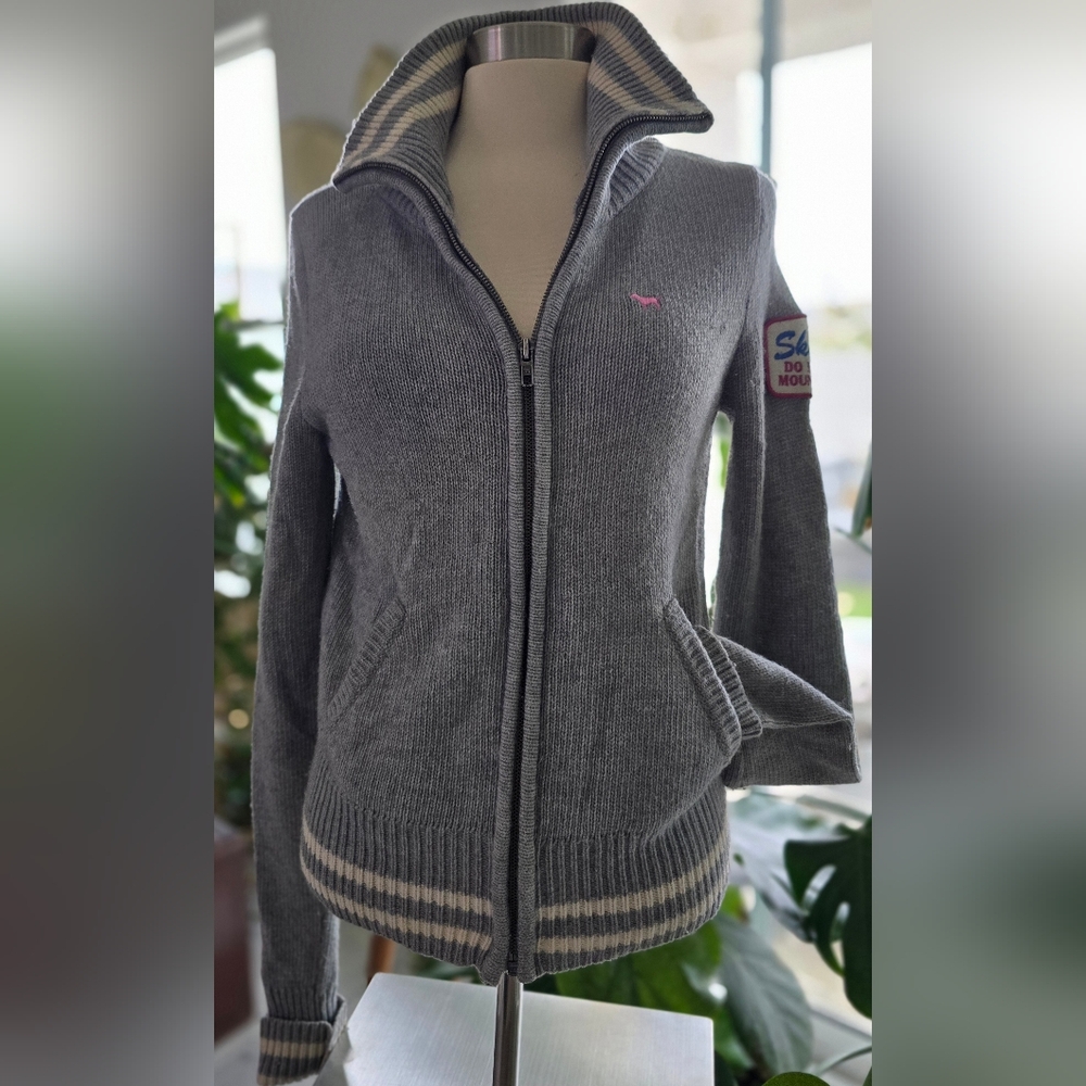 Rare Victoria's Secret PINK Zip Cardigan Lambs Wool Rabbit Hair Varsity 86 SizeM